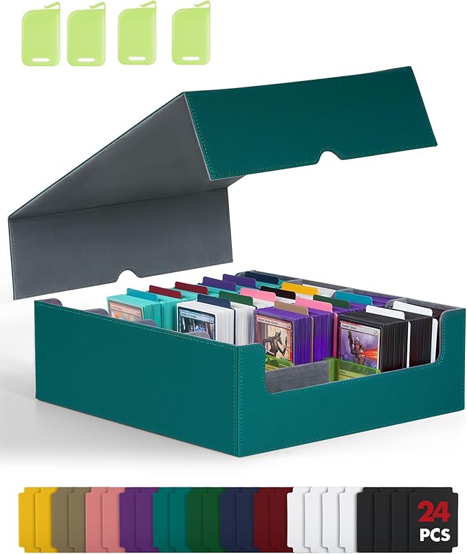 ZLCA Card Storage Box for MTG PTCG, Commander Deck Box Holds 3200+ Cards, Trading Card Storage Case with 4 Stoppers, Card Organizer for TCG Sport Cards(Green)