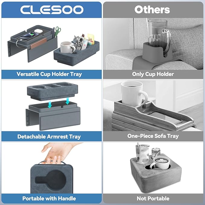 Couch Arm Tray Removable Armrest for Sofa Arm Tray Silicone Couch Cup Holder Tray Armchair Caddy Foam Couch Cup Holder Pillow Arm Chair Caddy for Recliner Sofa Drink Holder Spill Proof 3 Side Pockets