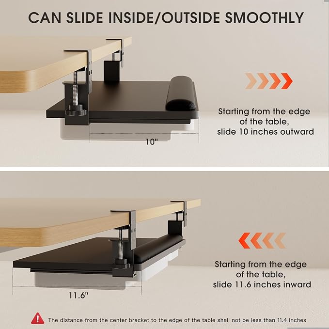Keyboard Tray Under Desk with a Soft Wrist Rest，Under Desk Keyboard Tray Slide Out with 2 Storage Drawers，C Clamp-on Mount Ergonomic Keyboard Tray for Home and Office，26.5"x11.6"