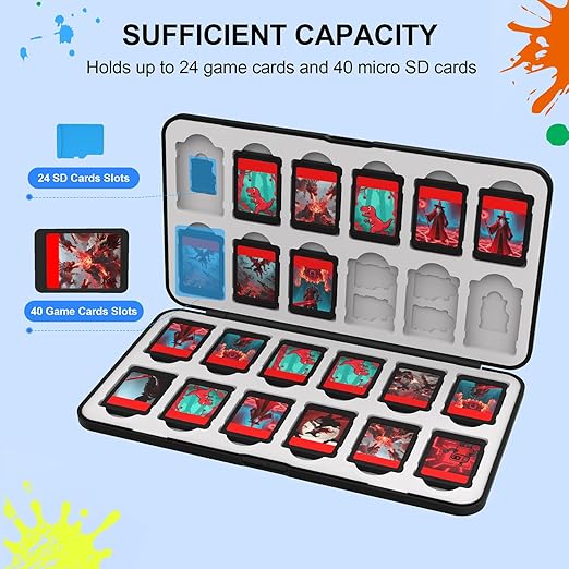 QuoLumPIA 24 Switch Game Card Case for Nintendo Switch 2/OLED/Lite - Holds 24 Cartridges & 40 SD Cards, Compact Storage, Portable Travel Essential, Gift, Hard Shell, Silicone Lining, Magnetic closure