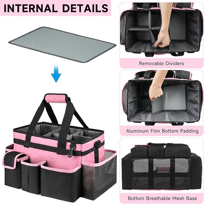 Cleaning Caddy,Large Cleaning Bags for Housekeepers,Cleaning Supplies Organizer with Handle,Pink