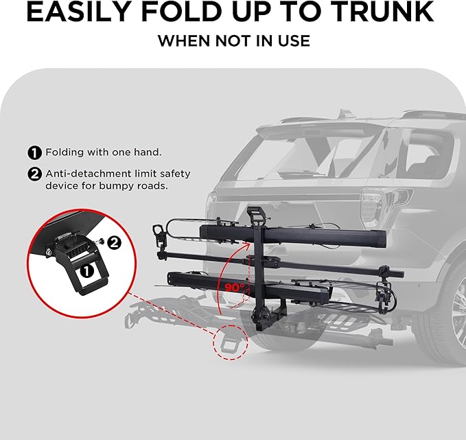 Hitch Mount 2 EBike Rack, 200 lbs Capacity Electric Bike Carrier Foldable Platform Mount, Up to 5-inch Fat Tire Bicycle for 2'' Receiver Cars Trucks SUVs Minivans RV, Trailer
