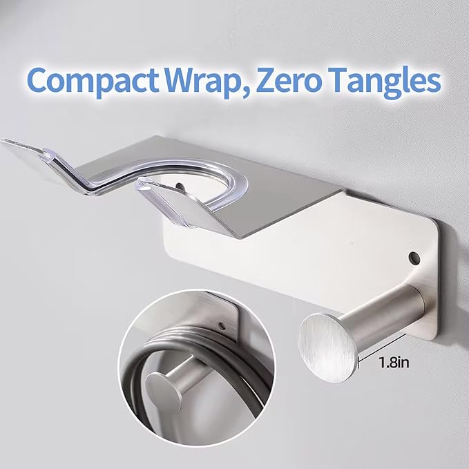Hair Dryer Holder Stainless Steel, Blow Dryer Holder Self Adhesive, Dyson Hair Dryer Holder Wall Mounted Compatible with Dyson, Hairdryer Holder for Bathroom Silver PTALSEAW
