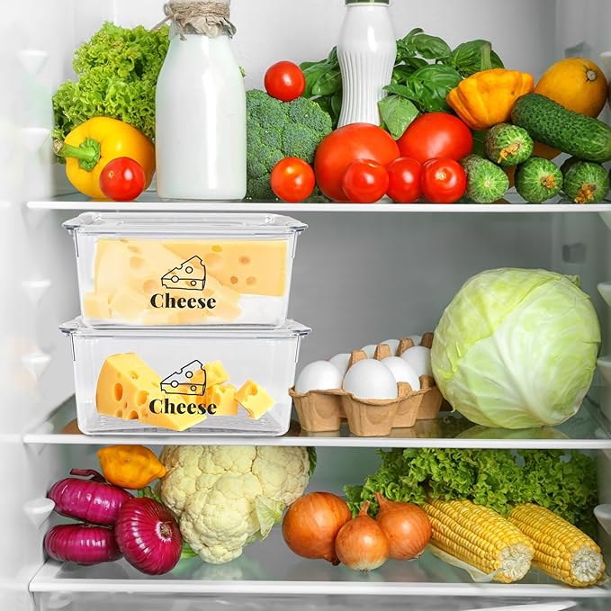 Cheese Container Airtight with Draining Basket Cream Cheese Sliced Cheeses Box with Lid Saver for Fridge Cheeses Keeper Cream Block Shredded Storage Box Saver (Clear - 2 Pack)