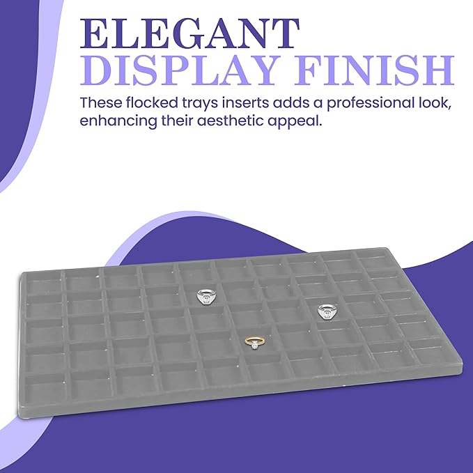 Novel Box 5 Pack 50-Slot Gray Liner Jewelry Storage Tray Inserts 14.75x8.25x1 Inches - Jewelry Organizer Pad for Drawers & Store Displays - Jewelry Display Pads for Rings Earrings & Pendants