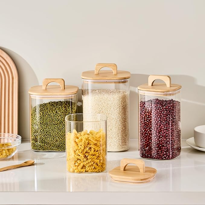 Sweejar 4 qt Large Jars with Bamboo Lids, 1 Gallon Glass Candy Jar with Lid, Sugar/Flour Storage Containers, 128 oz Big Glass Canisters with Airtight Lid, 1 Pack