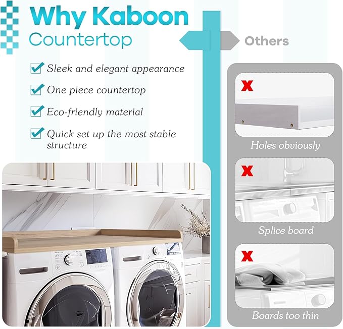 Kaboon Washer Dryer Countertop, Melamine Countertop with Edge Rails - 27.5" Depth x 54" Width Laundry Room Organization, Oak(Grey Tone)