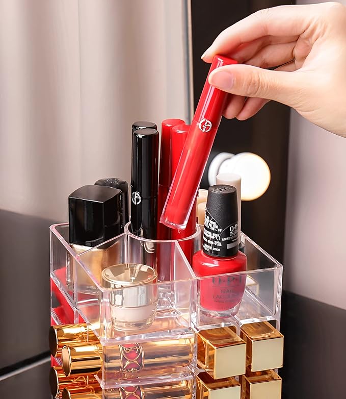 Sooyee 360 Degree Spinning Lipstick Organizer Holder 53 Spaces,Acrylic Cosmetic Display Cases for Lipstick, Brushes, Bottles, and more,Clear