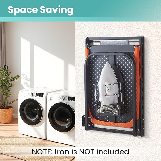 Wall Mounted Ironing Board with Iron Holder, 42 X 14 Compact Mount Foldable Ironing Board for Small Spaces, Space Saving with Cotton Fabric Cover and Silicone Iron Rest