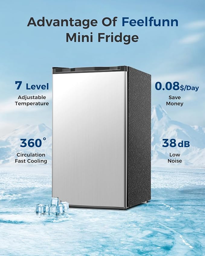 Mini Fridge with Freezer - 3.2 Cu.Ft Single Door Mini Refrigerator with Adjustable Thermostat, Low Noise, Energy Saving, Small Fridge for Bedroom, Apartment, Dorm, Classroom, Office - Silver