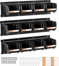 VEVOR Wall Mounted Storage Bins, 12 Plastic Bins & 3 Metal Rails, Plastic Hanging Stackable Storage Bin for Screws, Nuts, Bolts, Nails, Hardware Tool Organizer for Workshop, Craft Room, Garage, Black