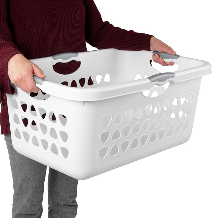 Sterilite 4 Pack Ultra Laundry Basket, Plastic Clothes Hamper, Large Rectangle Bin with 4 Comfort Grip Handles, 2 Bushel Capacity, White