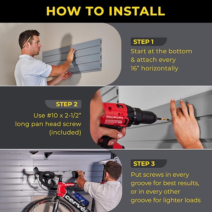 DLDIRECT 48" X 48" - Slatwall Panel Garage Organizer: Heavy Duty Wall Mounted PVC Rack, Interlocking Slat Paneling for Garage Storage, Slotwall Board, Shelves System