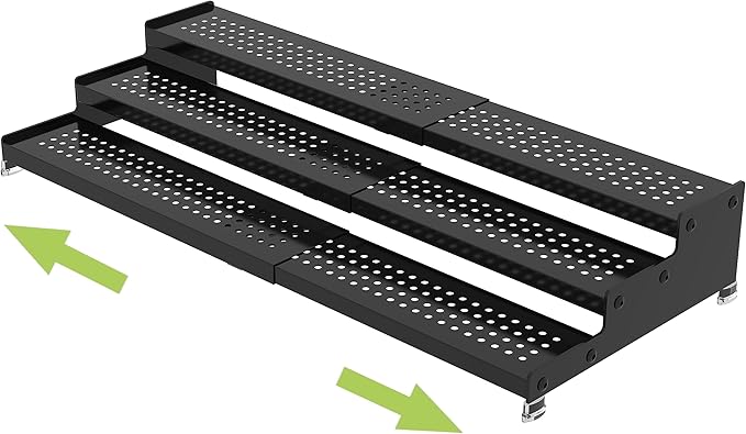 Metal Spice Rack Organizer for Cabinet, 3 Tier Expandable Spice Storage shelf, Great for Kitchen Cabinets, Cupboard,Pantry and Countertop More,Metal plate with hole(1PACK/BLACK)