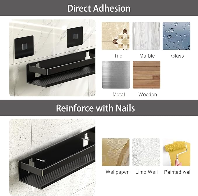 Shower Shelf 4 Pack - Bathroom Shower Shelf Rust-Proof Aluminum Adhesive Installation No Drilling Required, Suitable for Bathroom Storage and Home Decoration