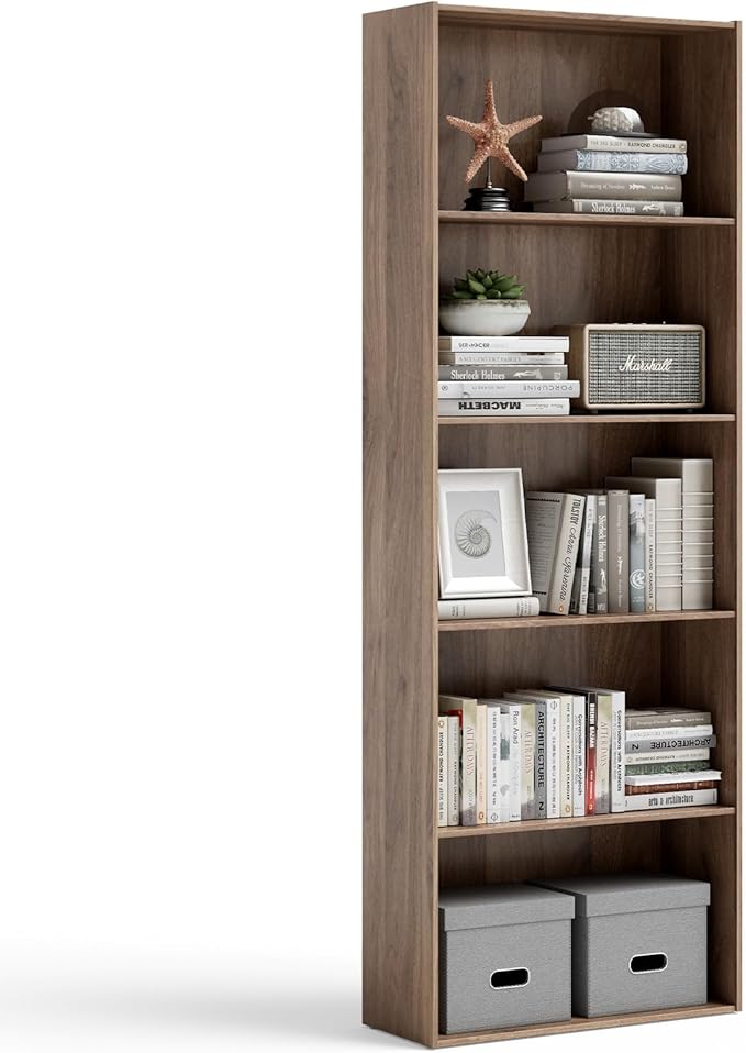 Tangkula 5-Tier Bookcase, 67” Tall Freestanding Bookshelf with 5 Open Shelves, Anti-Toppling Kits, Floor Display Storage Organizer for Living Room, Study, Kitchen, Home & Office (Rustic Brown, 67" H)
