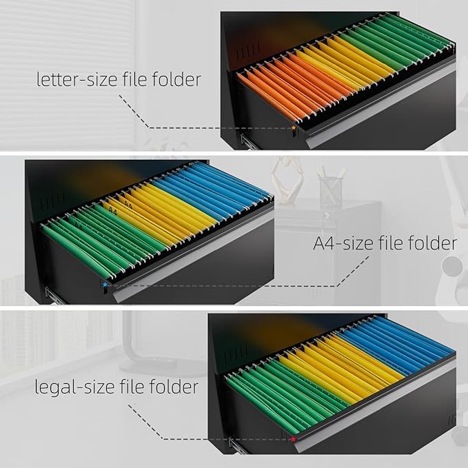 Metal File Cabinet with Lock, Vertical 4 Drawer File Cabinets for Home Office, Heavy Duty Office Storage Cabinet for A4/Letter/Legal Size, Assembly Required(Black)