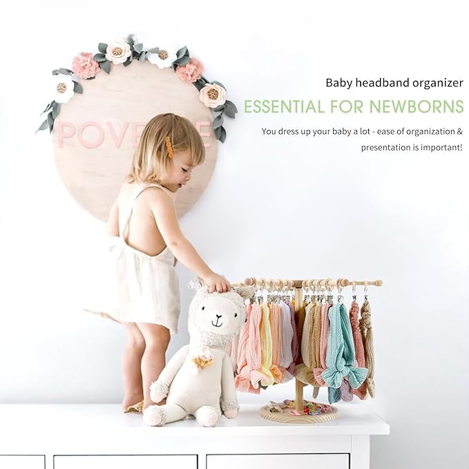 POVETIRE Headband Holder Bow Organizer for Girls,360 Rotating Hair accessories Organizer Storage Baby Headband Display Stand Hair Bow Rack for Toddler Nursery Decor