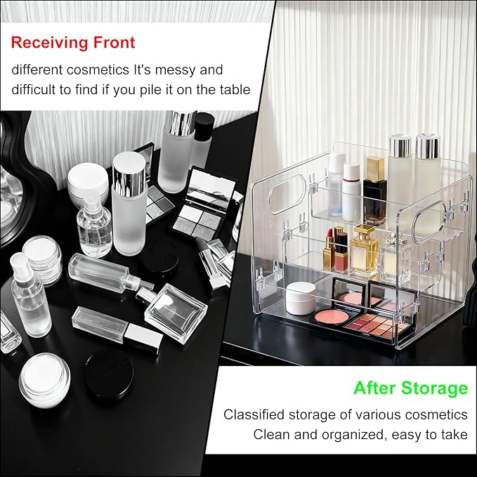 3-Tier Lotion Organizer, Body Spray Organizer, Bathroom Organizers for Perfume and Lotion The Storage Box with A Handle Is Suitable for Home Bathrooms, Bedrooms and Offices