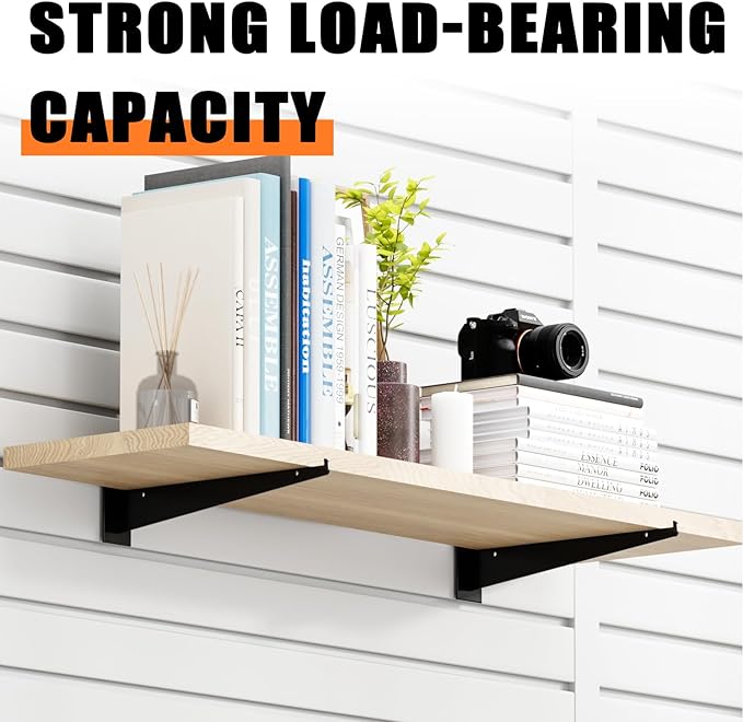 12" Black Slat Wall Shelf Brackets,10 PCS Slat Wall Brackets with Lip, Floating Metal Slat Wall Accessories