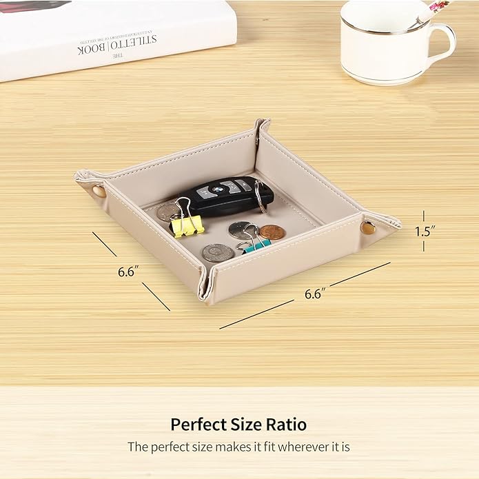 YAPISHI Key Dish Bowl for Men, Entryway Catchall Holder Bedside Table Valet Tray for Pocket Stuff, PU Leather Nightstand Organizer for Dice/Coins/Wallet/Watch/Rings/Sunglasses, Dresser/Coffee Table