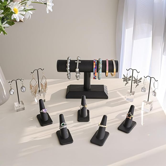 MOOCA Jewelry Display Set, Necklace Display Bust, Earring Organizer, Ring Holder Stand for Showcase and Store, Premium Fabric