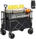 EchoSmile Collapsible Folding Wagon Cart with Mesh Fabric - 480lbs Capacity 2-in-1 Heavy Duty Utility Wagon for Camping, Beach, Grocery &Shopping