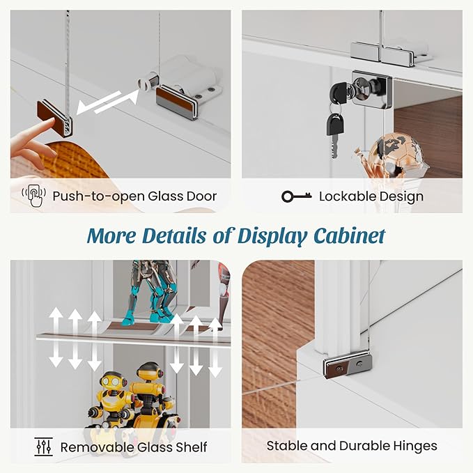 Glass Display Cabinet with RGB Light, 5-Tier Curio Cabinet for Collectibles, Display Case with Removable Shelves, Human Sensor Design, White