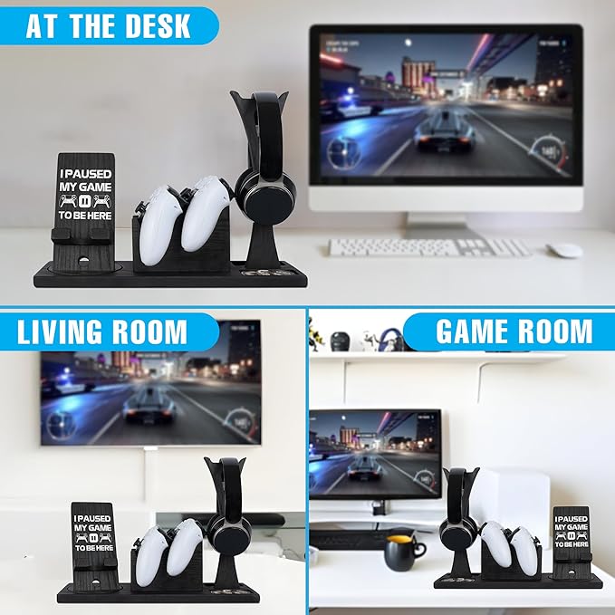 Gaming Accessories Organizer with Headphone Holder, Rotatable Phone Stand & Controller Stand - Unique Gamer Gifts PS4 PS5 Controllers Holders Gaming Equipment, Gifts for Gamers Controller Holder