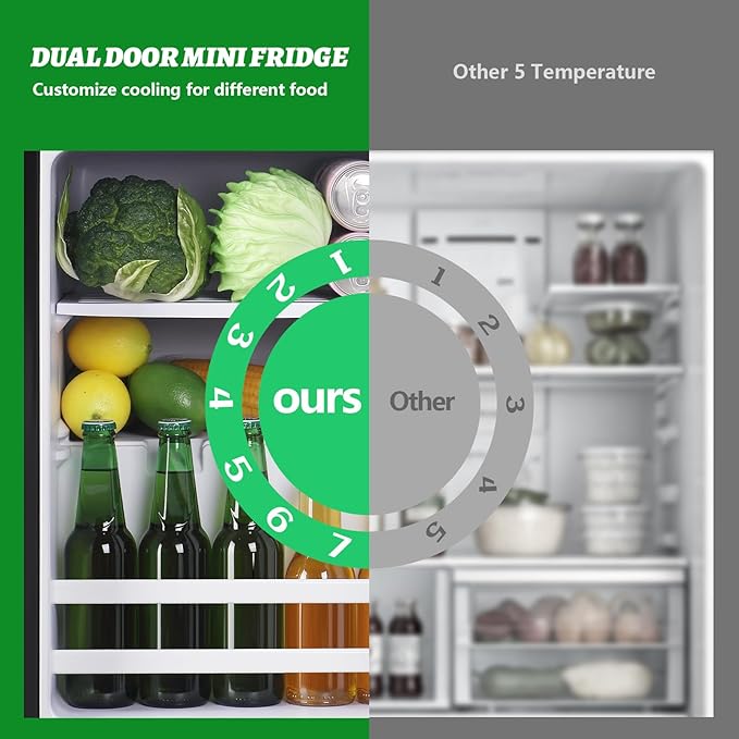 2.4 Cu.ft Mini Fridge with Top Freezer Apartment Size Dual Door Compact Refrigerator for Personal Use Small Fridge with Egg tray, 7 Temperature Control For Dorm, Black