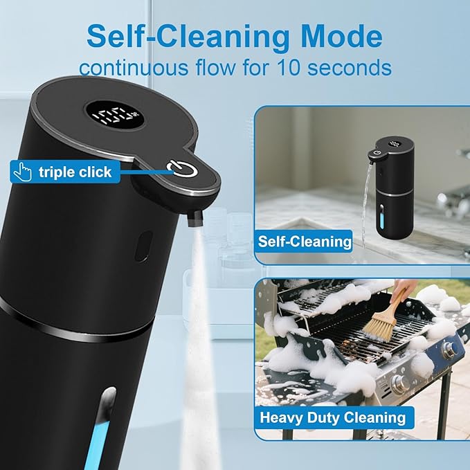 Automatic Foaming Soap Dispenser Touchless, USB Rechargeable Smart Hand Soap Dispenser, 6-Level Adjustable, 12.8oz/380mL, Compatible with Thick Thin Dish Soap for Bathroom Kitchen, Black