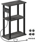 TUTOTAK Small Narrow Side Table with Charging Station, Skinny End Table for Small Spaces, Slim Nightstand with USB Ports and Outlet, Sofa Beside Table with Wheels, Charcoal Grey TB01BY046