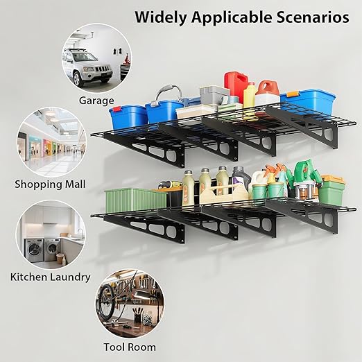 GarveeHome 2 Pack 2x6ft Garage Storage Shelving Wall Mounted, 24-inch-by-72-inch 1600 Lbs Heavy Duty Sturdy Storage Shelves, Wall Shelves Folding Storage Garage Organization for Warehouse, Laundry