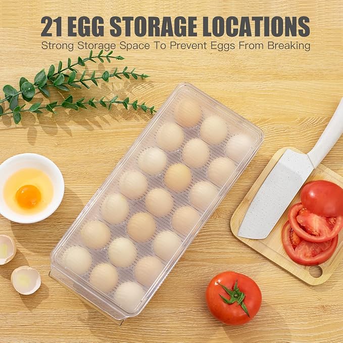 cutesun Egg Holder for Fridge, egg container for refrigerator, 2 Pack Egg Tray for Refrigerator with Lid, Plastic Container for Organizer Bins Holds 42 Eggs (2Packs, 42)