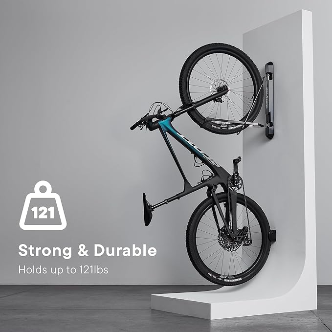 Steadyrack Bike Rack for Mountain Bikes - The Original Wall Mounted Vertical Bike Storage - Fits Wide Tires - Space Saving Pivot Design - Heavy-Duty Steel Rack for Indoor Garage, Apartment or Home Use