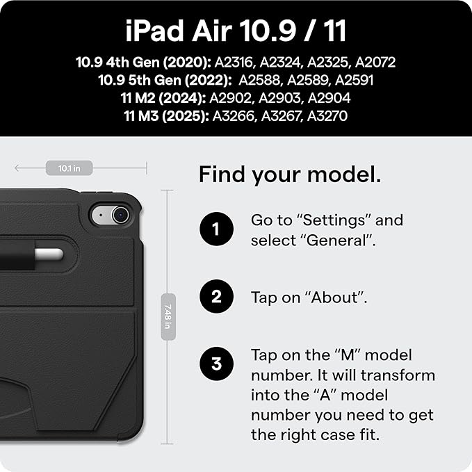 ZUGU CASE for iPad Air 11 (M3 2025 / M2 2024) iPad Air 4 & 5 10.9 Inch (2020/2022) - Protective, Ultra Thin, Magnetic Stand, Sleep/Wake Cover with Apple Pencil Charging & Storage - Black