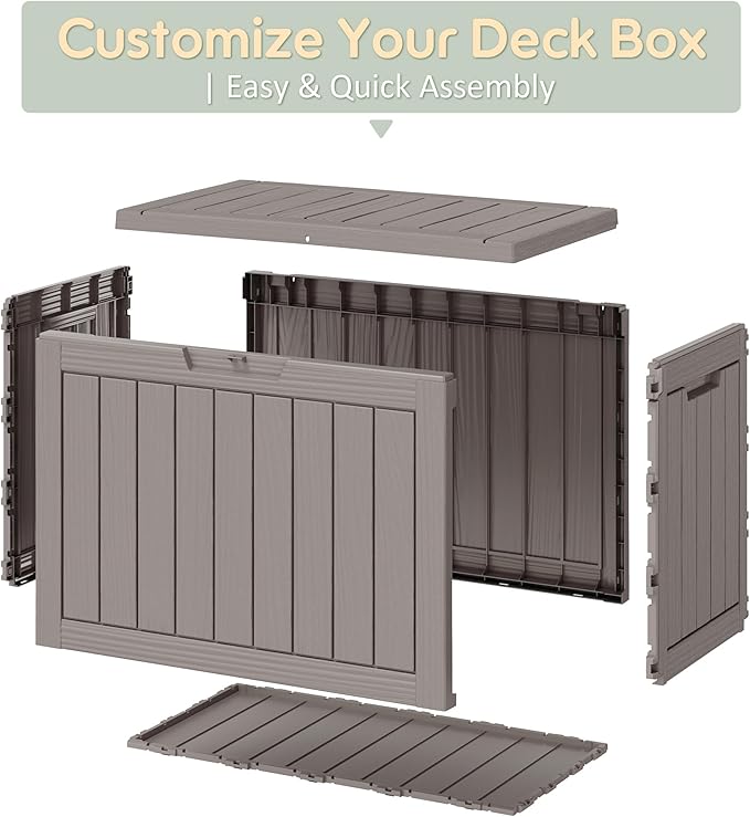 40 Gallon Outdoor Storage Deck Box Waterproof,Garden Tool,Backyard Cushion,Poolside Storage,Small Delivery Boxes for Outside,UV-Resistant & All-Weather,Wood-like Striped Gray
