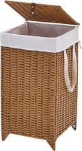 Laundry Hamper with Lid and Removable Liner Bag, Handwoven Rattan Clothes Hamper with Heightened Feet, Wicker Laundry Basket for Clothes and Towels，Small