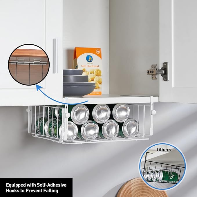2 Pack Hanging Under Shelf Storage Basket,Adjustable Under Cabinet Add-on Storage Racks Slide-in Baskets Organizer for Laundry Room Kitchen Pantry Desk Bookshelf, White