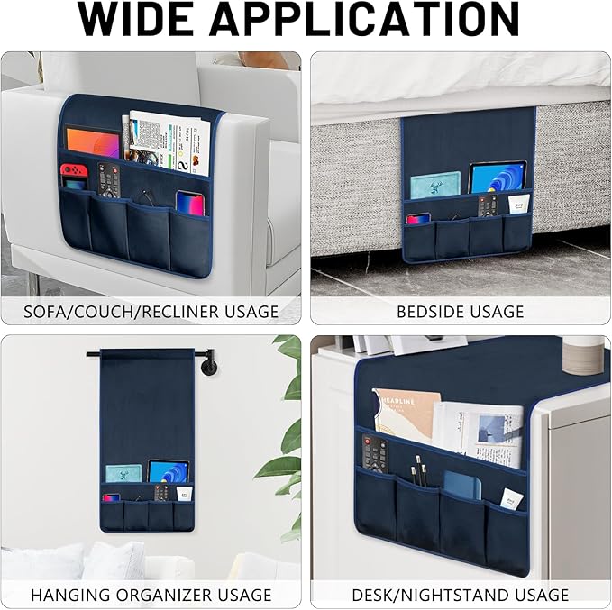 TV Remote Control Holder Couch Caddy, Non-slip Bedside Caddy Organizer with 5 Pockets for Key Glasses Phone Magazine Holders