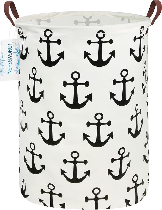 LANGYASHAN Laundry Basket Canvas Fabric Collapsible Organizer Basket for Storage Bin Toy Bins Gift Baskets Bedroom Clothes Children Nursery Hamper (anchor)