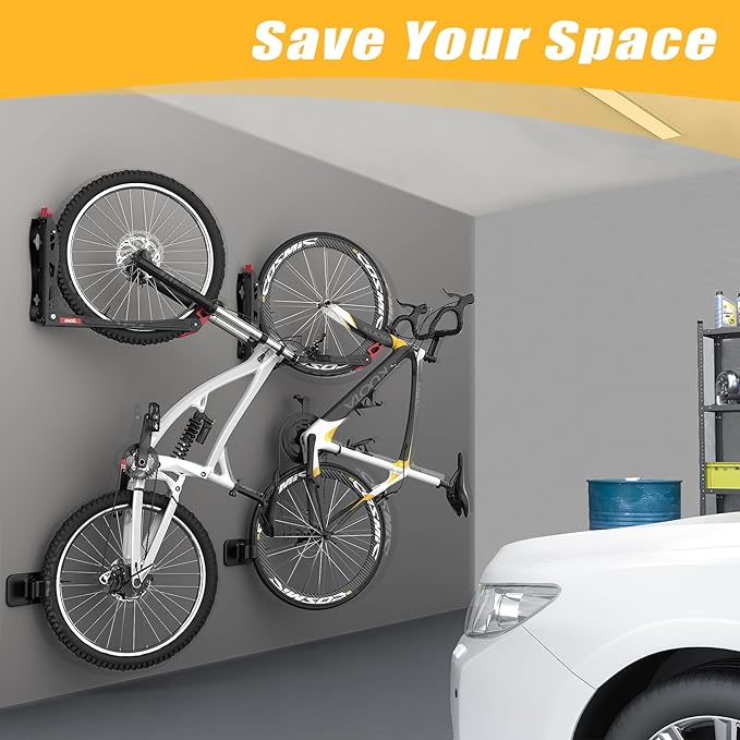 TORACK BIKEPAL No Lifting Swivel Bike Racks, Space Saving Wall Mounted Bike Holder for Garage, Bike Wall Hangers for Vertical Bike Storage (4 Pack)