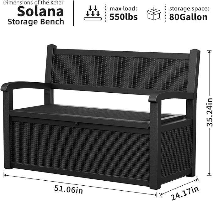 Outdoor Storage Bench - Waterproof Resin Patio Bench, Multi-Functional Patio Bench with Storage for Garden, Deck, or Entryway