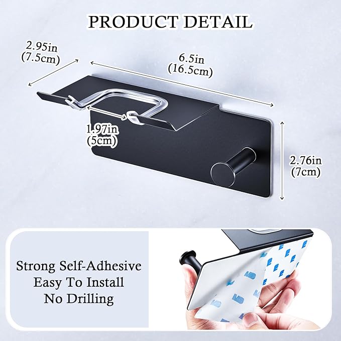 Hair Dryer Holder Wall Mounted, Blow Dryer Holder, Adhesive Hairdryer Holder for Bathroom, Hair Tool Organizer Hair Dryer Hanger, Blowdryer Holder for Wall, Hair Dryer Hook with Cord Storage (Black)