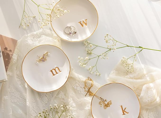 COLLECTIVE HOME - Ceramic Jewelry Tray, Decorative Trinket Dish for Rings Earrings Necklaces Bracelet Watch Keys, Birthday Mother's Day Christmas Gift for Women, 4.75", Glossy (f)