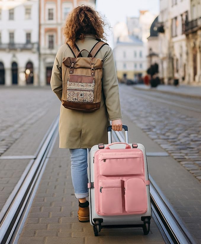Over Luggage Organizer Bag for Suitcase with Multi Pockets, 16” Laptop Bag with Handle,Portable Travel Organizer Bags for Luggage with Adjustable Straps,Tote Carry Bag for Women Men(Pink)