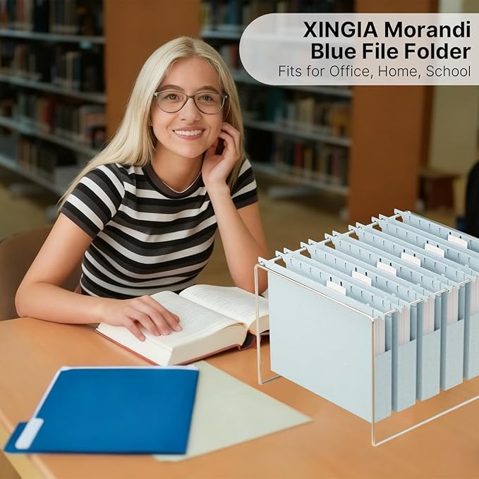 Extra Capacity Hanging File Folder Letter Size,12 Pack Heavy Duty 1 Inch Expansion Filing Cabinet Folders,Wheat Straw Plastic Hang Folder, Reinforced Hanging File Organizer(Morandi Blue)