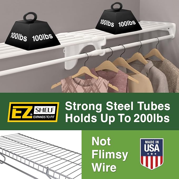 EZ Shelf - DIY Closet Organizer Kit - Expandable to 12.2 ft. of Hanging & Shelf Space - White