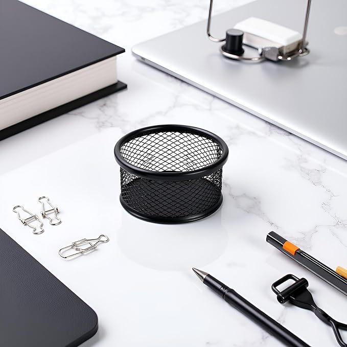 Black Metal Paper Clip Holder Mesh Paperclip Bowl Binder Clip Dispenser Desk Bobby Pin Container Organizer for Home Office Classroom School Desk Supplies Holders