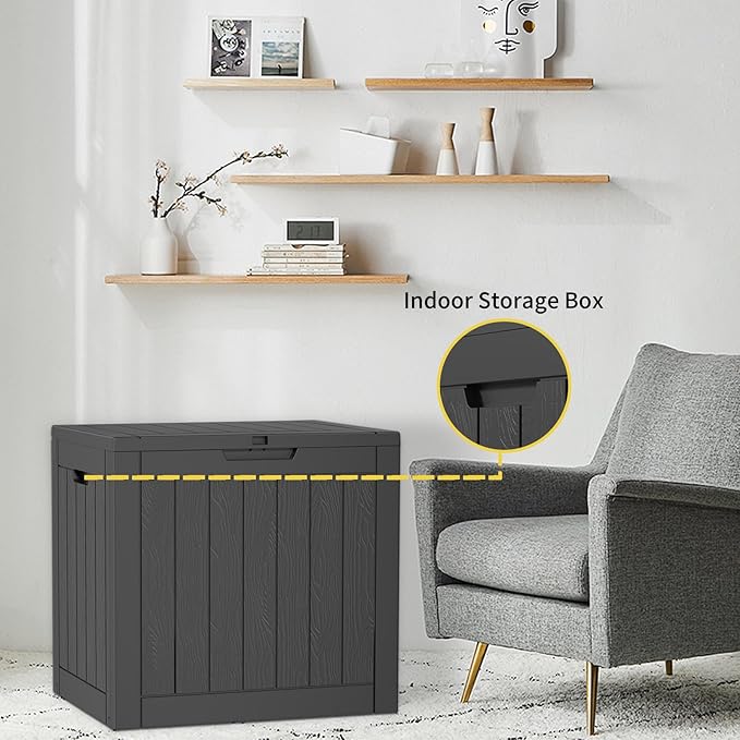 33 Gallon Outdoor Deck Box,Storage Lockable Waterproof Patio Furniture,Garden Tools,Cushions,Pool Accessories Outside Storage Resin Box(Black)